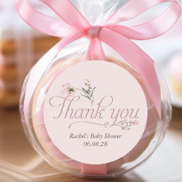 Pink Baby Girl Shower Elegant script thank you Classic Round Sticker