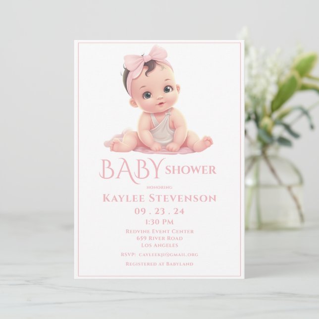 Pink Baby Girl Shower Invitation (Standing Front)