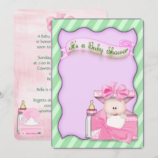 Pink Baby Girl Shower Invitation (Front/Back)