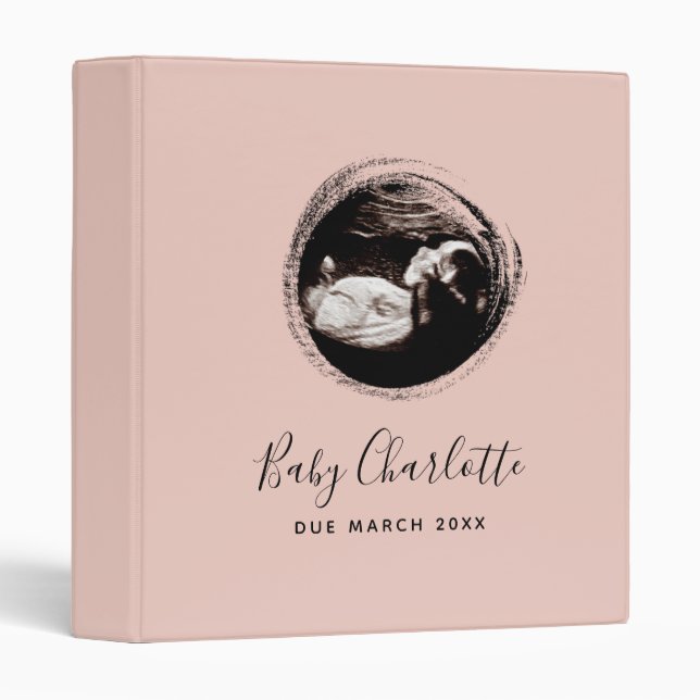 Pink Baby Girl Sonogram Ultrasound Pregnancy Book 3 Ring Binder (Front/Spine)