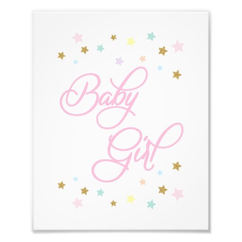 Pink Baby Girl Stars Baby Shower Birthday Decor Photo Print