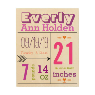 Pink Baby Girl Stats on Wood Canvas