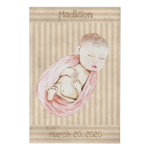 Pink Baby Girl Stripe Monogram Faux Canvas Print