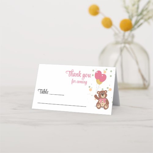 Pink Baby Girl Teddy Bear Baby Shower Guest Name Place Card