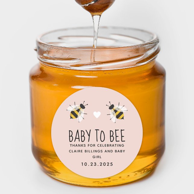 Pink Baby Girl to Bee Honey Shower Favor Classic Round Sticker (Creator Uploaded)