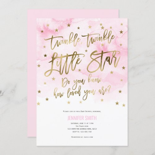 Pink Baby Girl Twinkle little stars Baby Shower Invitation