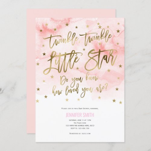 Pink Baby Girl Twinkle little stars Baby Shower Invitation