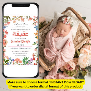Pink Baby Girl Wildflower Muslim Aqiqah Aqeeqa Invitation