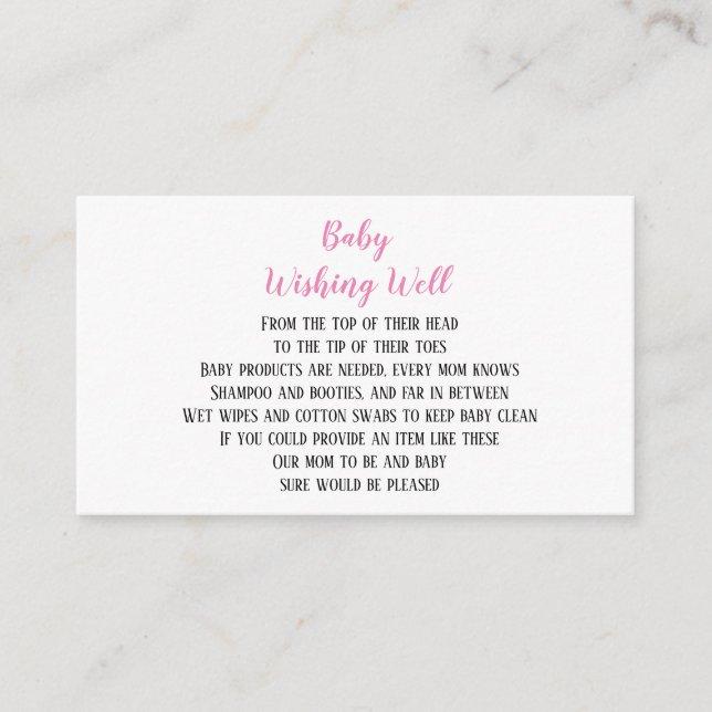 Pink Baby Girl Wishing Well Baby Shower Mini Cards (Front)