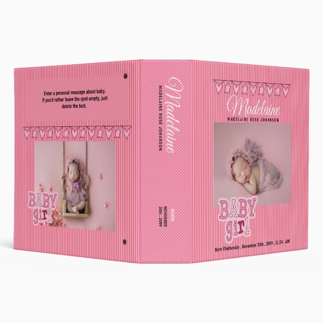 Pink Baby Girl's Custom Photo Scrapbook 3 Ring Binder (Background)