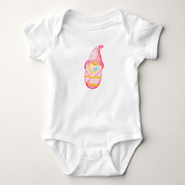 Pink baby Gnome Girl Watercolor Baby Bodysuit (Front)