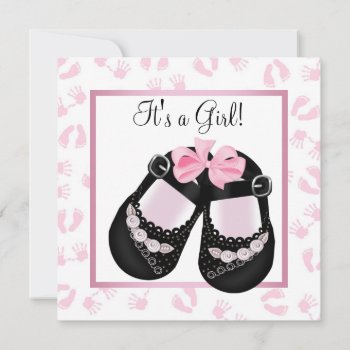 Pink Baby Hands And Footprints Baby Shower Invitation by BabyCentral at Zazzle