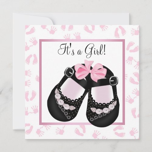 Pink Baby Hands and Footprints Baby Shower Custom Invitations