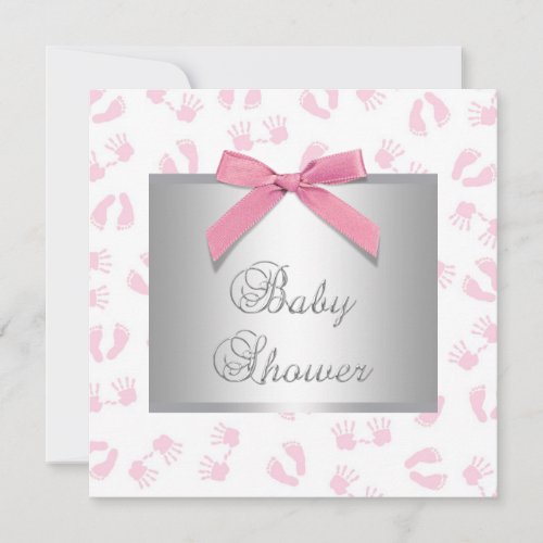 Pink Baby Hands Feet Baby Girl Shower Personalized Invite