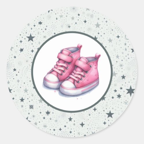 Pink Baby High Tops Baby Shower Classic Round Sticker