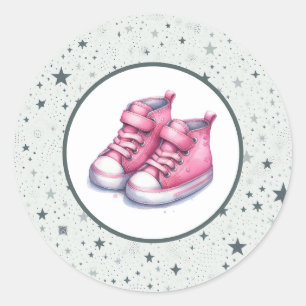 Pink Baby High Tops Baby Shower Classic Round Sticker