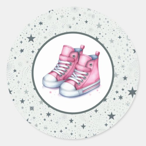 Pink Baby High Tops Baby Shower Classic Round Sticker
