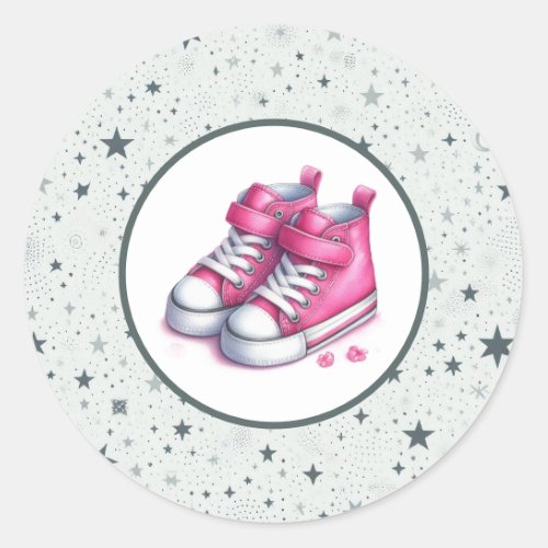 Pink Baby High Tops Baby Shower Classic Round Sticker