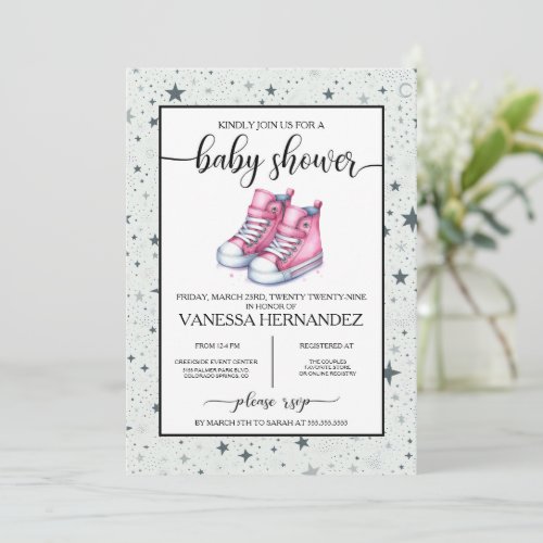 Pink Baby High Tops Baby Shower Invitation