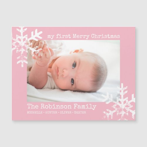 Pink Baby Holiday First Christmas Photo Snowflakes