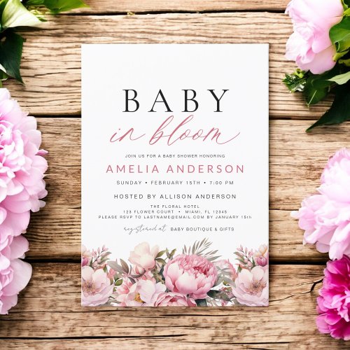 Pink Baby in Bloom Baby Shower Elegant Invitation