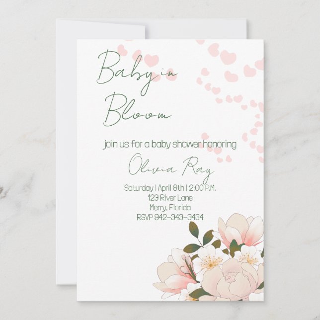 Pink Baby in Bloom Baby shower Invitation (Front)