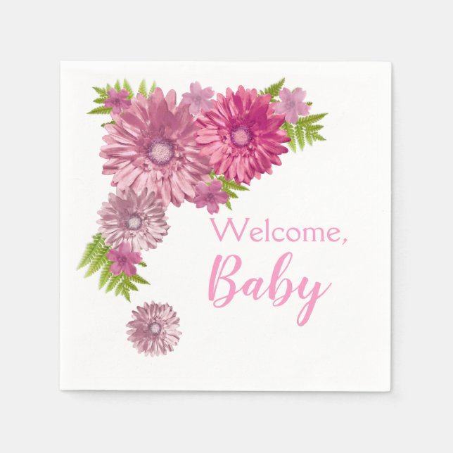 Pink Baby In Bloom Brunch Shower  Napkins (Front)