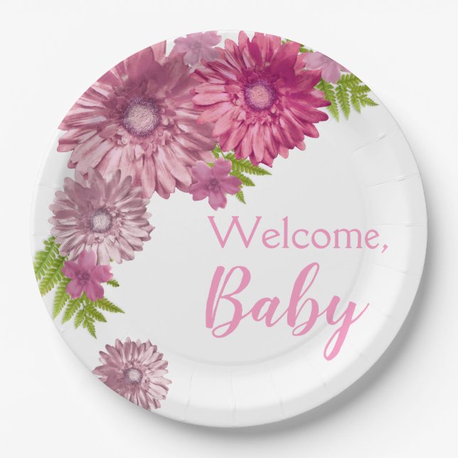 Pink Baby In Bloom Brunch Shower  Paper Plates (Front)