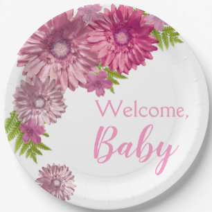 Pink Baby In Bloom Brunch Shower Paper Plates