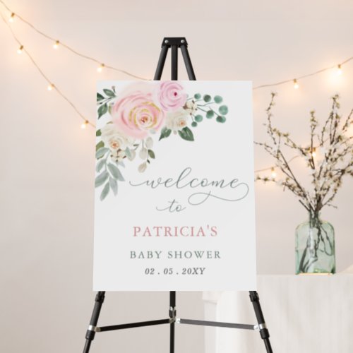 Pink Baby in Bloom Floral Baby Shower Welcome Sign