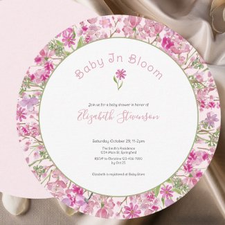 Pink Baby In Bloom Floral Girl Baby Shower 