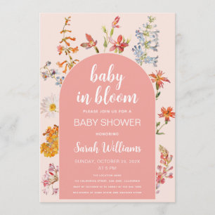 Pink Baby in Bloom Floral Girl Shower Wildflowers  Invitation
