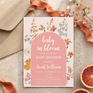 Pink Baby in Bloom Floral Girl Shower Wildflowers  Invitation