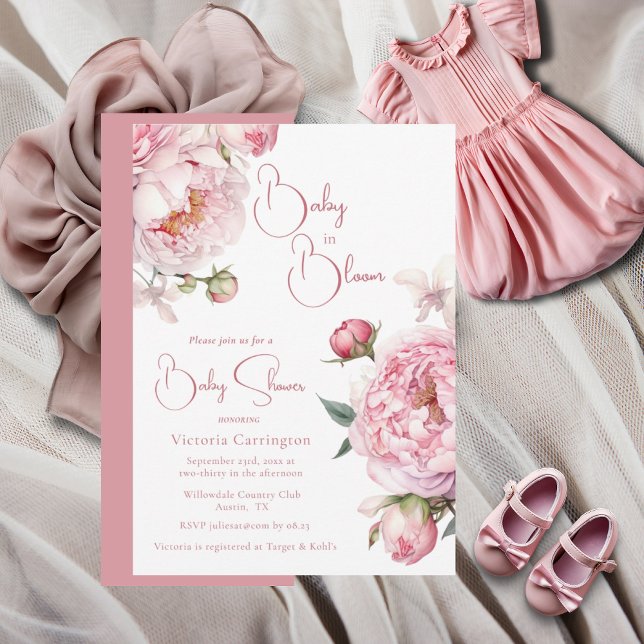 Pink Baby in Bloom Floral Modern Baby Shower Invitation (Creator Uploaded)