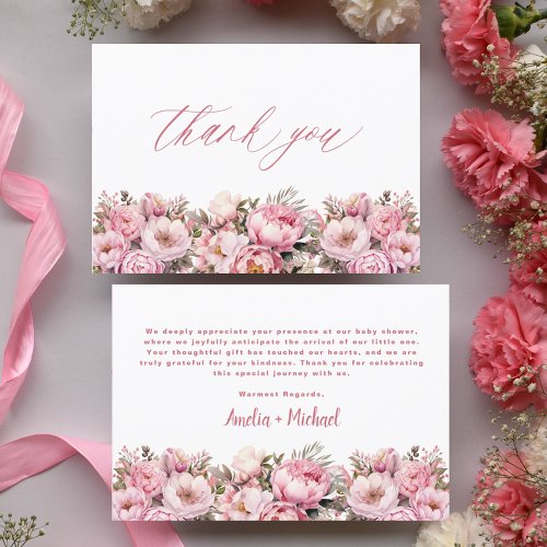 Pink Baby in Bloom  Floral Peony Baby Shower  Thank You Card