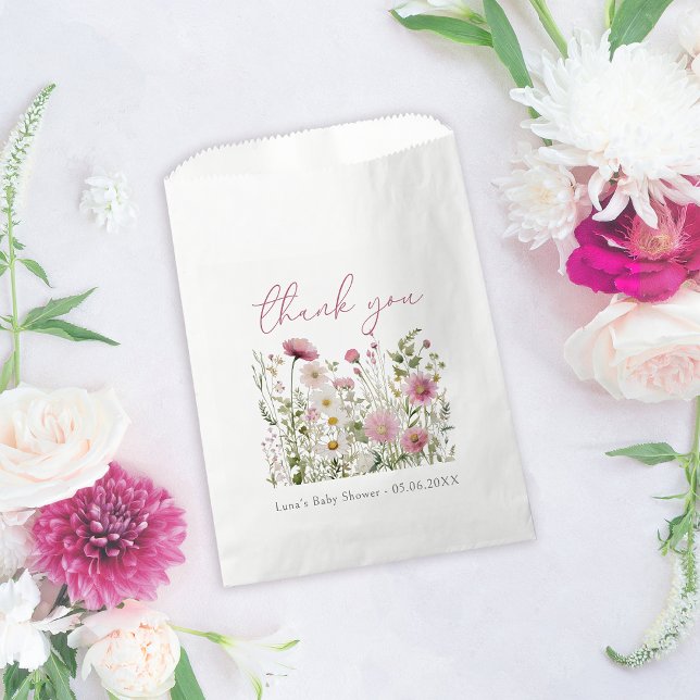 Pink Baby In Bloom Floral Wildflower Baby Shower Favor Bag (Creator Uploaded)