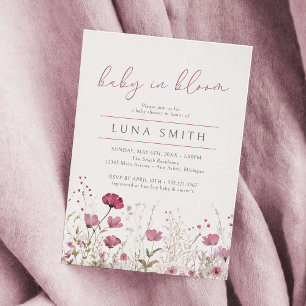 Pink Baby In Bloom Floral Wildflower Baby Shower Invitation