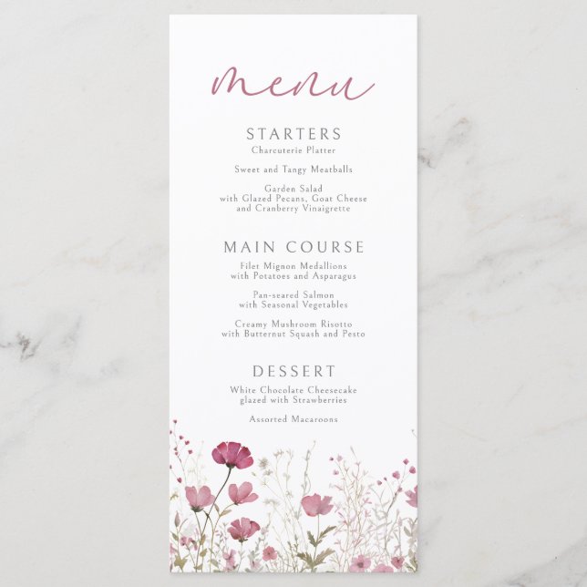 Pink Baby In Bloom Floral Wildflower Baby Shower Menu (Front)