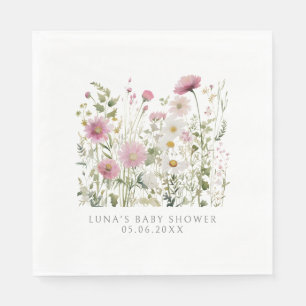 Pink  Baby In Bloom Floral Wildflower Baby Shower Napkins