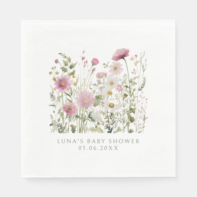 Pink  Baby In Bloom Floral Wildflower Baby Shower Napkins (Front)