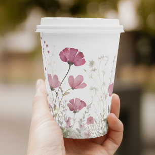 Pink Baby In Bloom Floral Wildflower Baby Shower Paper Cups