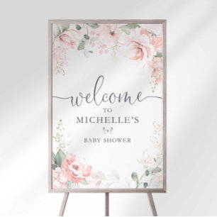 Pink Baby In Bloom Garden Baby Shower Welcome Sign
