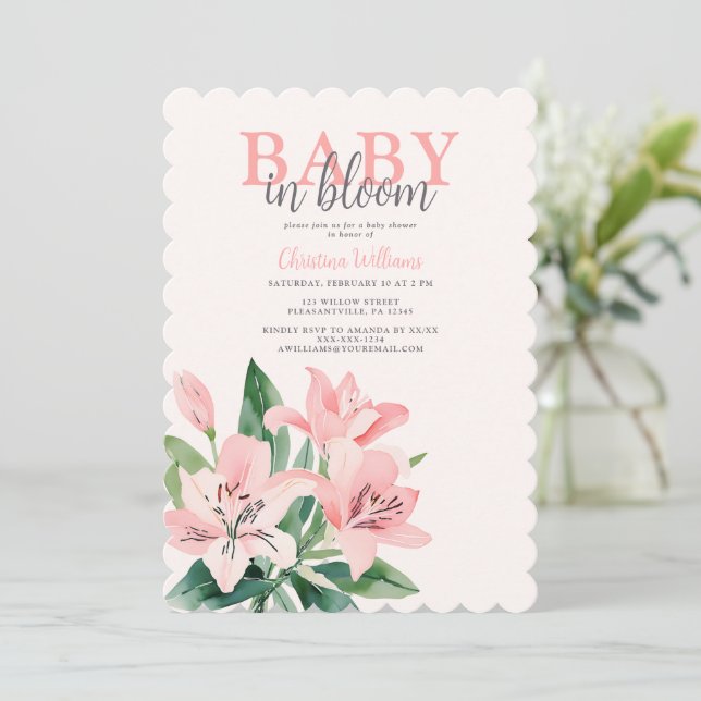 Pink Baby in Bloom Girl Baby Shower Invitation (Standing Front)