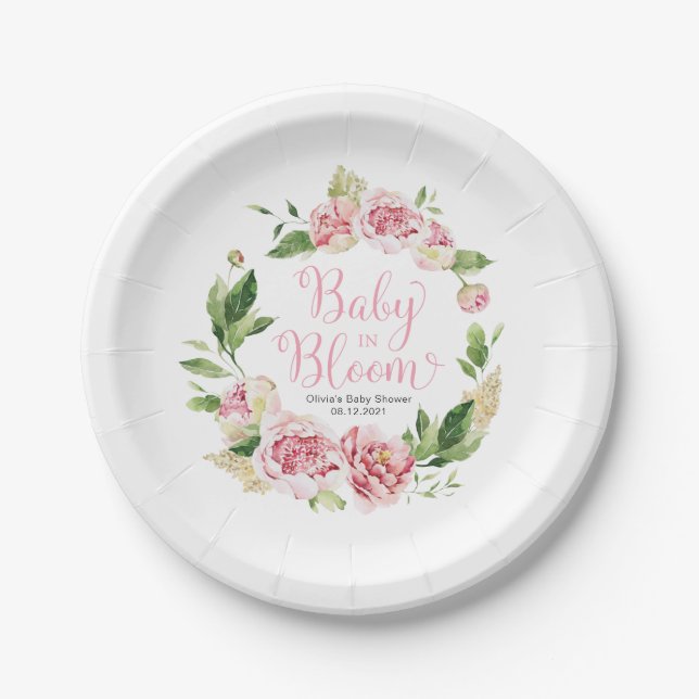 Pink Baby in Bloom Girl Baby Shower Plates (Front)