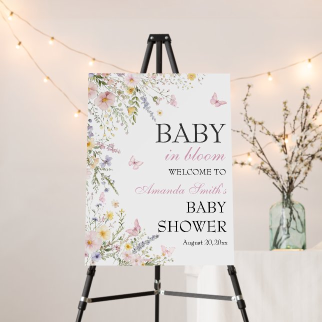 Pink Baby In Bloom Girl Baby Shower Welcome Sign (In Situ (Stand))