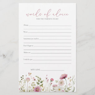 Pink Baby In Bloom Wildflower Baby Advice Card