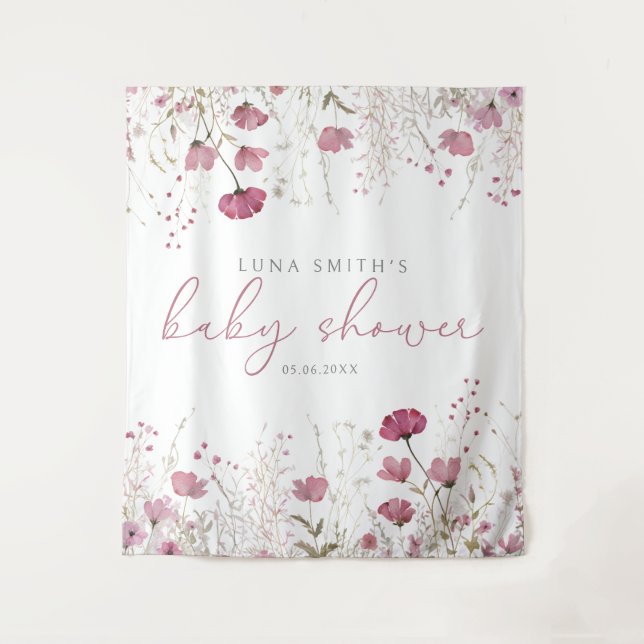 Pink Baby In Bloom Wildflower Baby Shower Backdrop (Front)