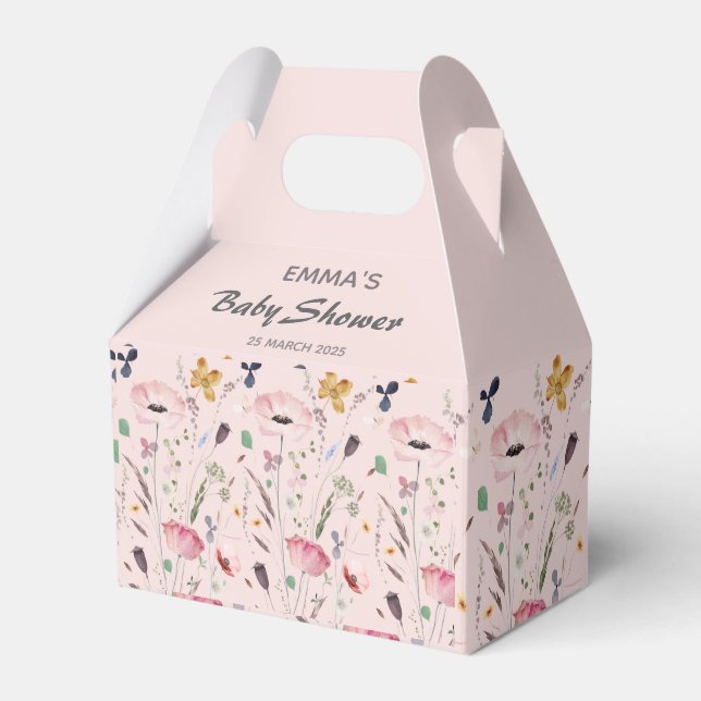 Pink Baby in Bloom Wildflower Baby Shower Favor Boxes (Front Side)