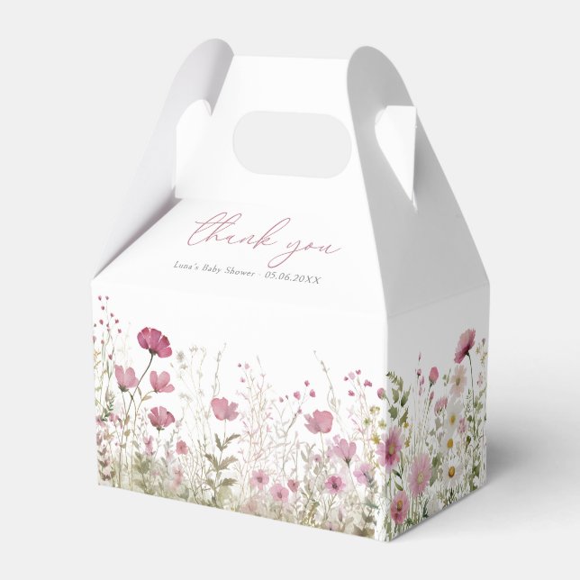 Pink Baby In Bloom Wildflower Baby Shower Gable Favor Boxes (Front Side)