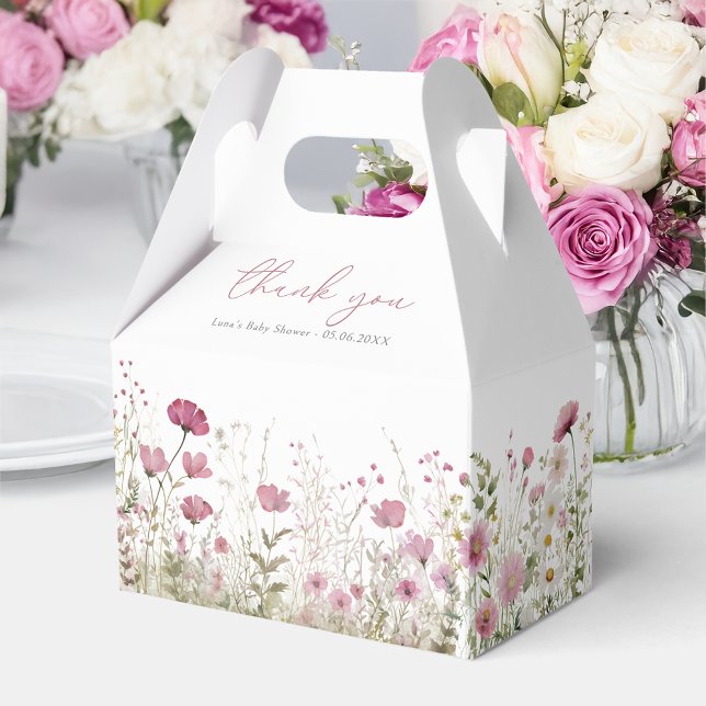 Pink Baby In Bloom Wildflower Baby Shower Gable Favor Boxes (Creator Uploaded)